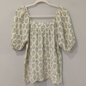 Solitaire Relaxed Blouse Cotton Eyelet Puff Sleeve Floral size‎ Medium